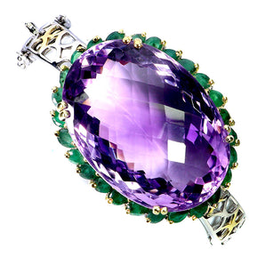 925 Sterling Silver Bangle Oval Amethyst 93ct Emerald Handmade Gemstone 6.9in