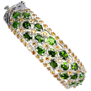 925 Sterling Silver Bangle Oval Chrome Diopside Sapphire Gemstone Jewelry 6.5in