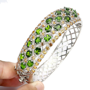 925 Sterling Silver Bangle Oval Chrome Diopside Sapphire Gemstone Jewelry 6.5in