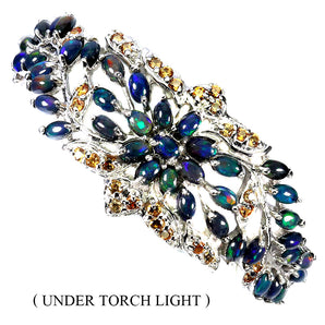 925 Sterling Silver Bangle Oval Black Opal 5x3mm Sapphire Gemstone Jewelry 6.5