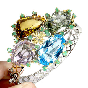 925 Sterling Silver Bangle Oval Topaz 69ct Citrine Handmade Gemstone Jewelry 5.9