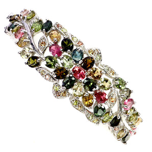 925 Sterling Silver Bangle Oval Tourmaline 5x4mm Sapphire Gemstone Jewelry 7.2in