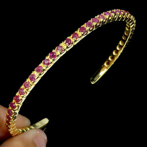 925 Sterling Silver Bangle Round Ruby 2mm Natural Gemstone Jewelry 6.2inches