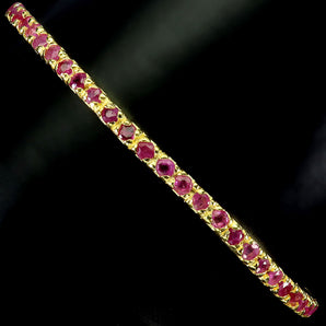 925 Sterling Silver Bangle Round Ruby 2mm Natural Gemstone Jewelry 6.2inches