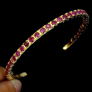 925 Sterling Silver Bangle Round Ruby 2.5mm Natural Gemstone Jewelry 5.9inches