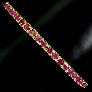 925 Sterling Silver Bangle Round Ruby 2.5mm Natural Gemstone Jewelry 5.9inches