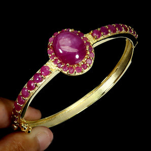 925 Sterling Silver Bangle Oval Ruby 14x12mm Natural Gemstone Jewelry 7inches