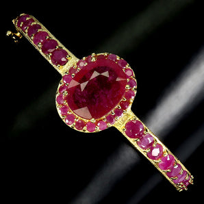 925 Sterling Silver Bangle Oval Ruby 15x12mm Natural Gemstone Jewelry 7inches