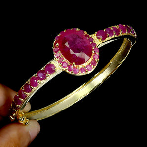 925 Sterling Silver Bangle Oval Ruby 15x12mm Natural Gemstone Jewelry 7inches