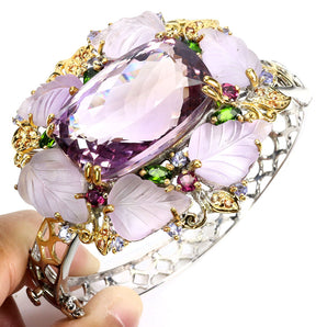 925 Sterling Silver Bangle Antique Ametrine 68ct Tanzanite Handmade Jewelry