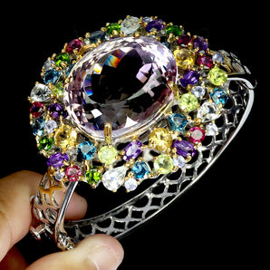 925 Sterling Silver Bangle Oval Ametrine 65ct Peridot Topaz Handmade Jewelry