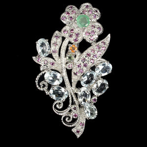 Unheated Oval Aquamarine 6x4mm Emerald Sapphire Gems 925 Sterling Silver Brooch