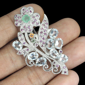 Unheated Oval Aquamarine 6x4mm Emerald Sapphire Gems 925 Sterling Silver Brooch