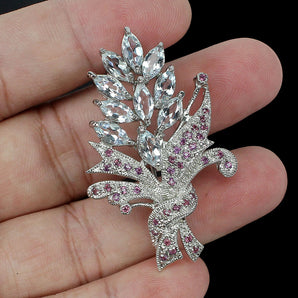 Unheated Marquise Aquamarine 8x4mm Rhodolite Garnet 925 Sterling Silver Brooch