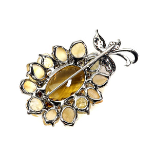 925 Sterling Silver Brooch Handmade Oval Citrine 66ct Rhodolite Gems Gemstone