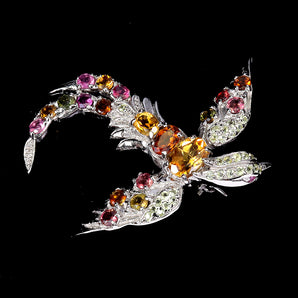 925 Sterling Silver Brooch Oval Citrine 8x6mm Ruby Tourmaline Gemstone Jewelry