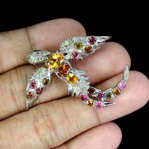 925 Sterling Silver Brooch Oval Citrine 8x6mm Ruby Tourmaline Gemstone Jewelry