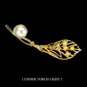 925 Sterling Silver Brooch Round Fire Opal 3mm Mabe Pearl Gemstone Jewelry