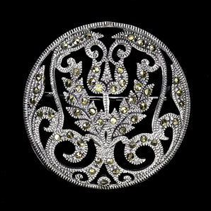 925 Sterling Silver Brooch Round Marcasite Natural Gemstone Jewelry