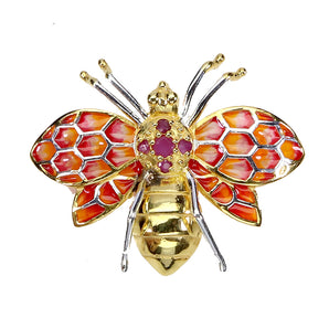 925 Sterling Silver Brooch Pendant Round Ruby Myanmar Enamel Butterfly Jewelry