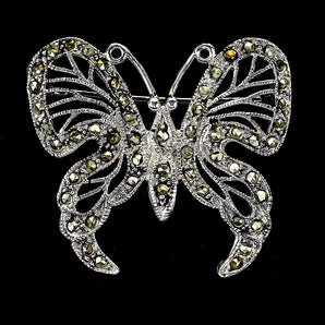 925 Sterling Silver Brooch Round Marcasite Butterfly Gemstone Jewelry