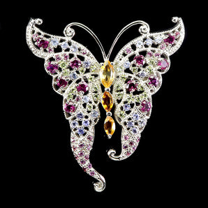 925 Sterling Silver Brooch Marquise Citrine Peridot Tanzanite Gemstone Jewelry