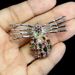 925 Sterling Silver Brooch Oval Tourmaline 4x3mm Rhodolite Gemstone Jewelry