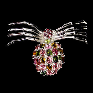 925 Sterling Silver Brooch Oval Tourmaline 4x3mm Rhodolite Gemstone Jewelry
