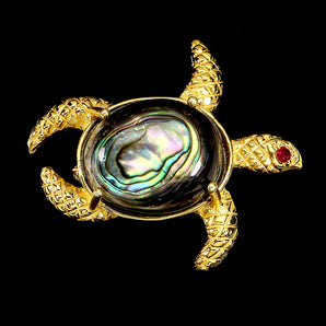 925 Sterling Silver Brooch Pendant Round Ruby Myanmar Mop Turtle Gemstone