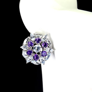 Unheated Marquise Blue Aquamarine 6x3mm Amethyst 925 Sterling Silver Earrings