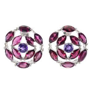 Unheated Marquise Rhodolite Garnet 8x4mm Amethyst 925 Sterling Silver Earrings