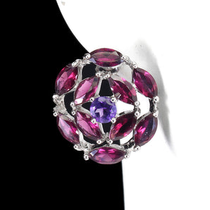 Unheated Marquise Rhodolite Garnet 8x4mm Amethyst 925 Sterling Silver Earrings