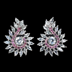 Unheated Round Blue Aquamarine 5mm Rhodolite Garnet 925 Sterling Silver Earrings