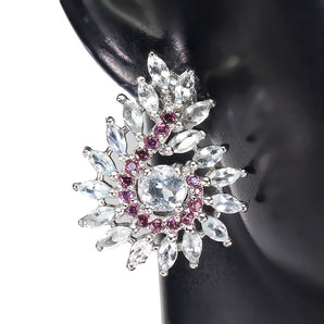 Unheated Round Blue Aquamarine 5mm Rhodolite Garnet 925 Sterling Silver Earrings