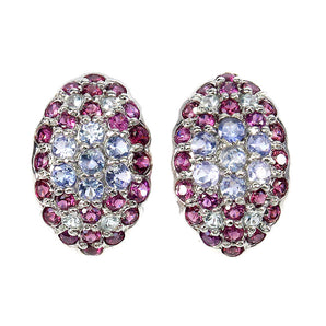 Unheated Round Blue Tanzanite 3mm Rhodolite Garnet 925 Sterling Silver Earrings
