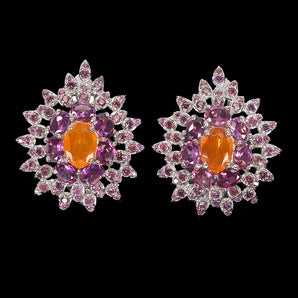Clarity Enhanced Oval Orange Opal 7x5mm Rhodolite 925 Sterling Silver Earrings