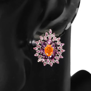 Clarity Enhanced Oval Orange Opal 7x5mm Rhodolite 925 Sterling Silver Earrings