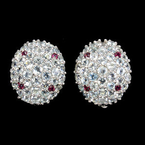 Unheated Round Aquamarine Rhodolite Tanzanite 925 Sterling Silver Earrings