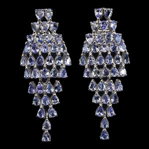 Unheated Pear Tanzanite 4x3mm 14K White Gold Plate 925 Sterling Silver Earrings