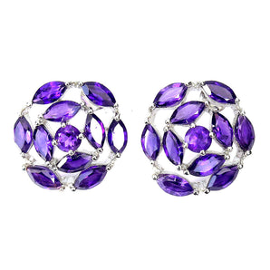 Unheated Marquise Amethyst 8x4mm White Gold Plate 925 Sterling Silver Earrings