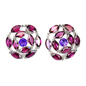 Unheated Marquise Rhodolite Garnet 8x4mm Amethyst 925 Sterling Silver Earrings