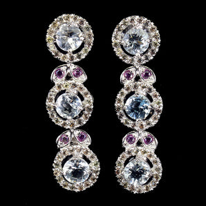 Unheated Round Aquamarine Rhodolite Garnet Sapphire 925 Sterling Silver Earrings