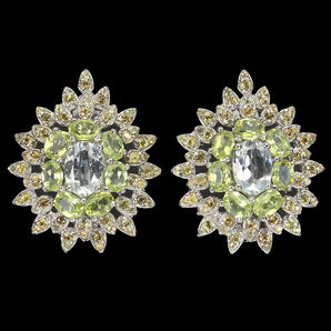 Unheated Oval Aquamarine 7x5mm Peridot Sapphire 925 Sterling Silver Earrings