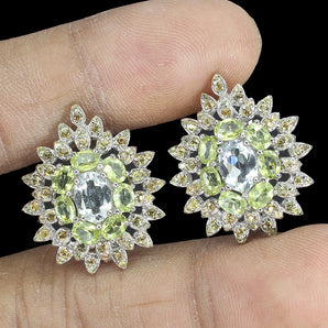 Unheated Oval Aquamarine 7x5mm Peridot Sapphire 925 Sterling Silver Earrings