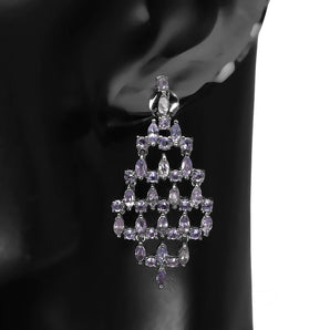Unheated Marquise Tanzanite 4x2mm White Gold Plate 925 Sterling Silver Earrings
