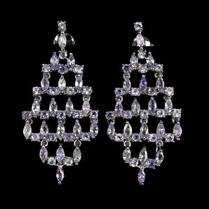 Unheated Marquise Tanzanite 4x2mm White Gold Plate 925 Sterling Silver Earrings