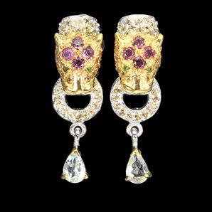 Unheated Pear Aquamarine 6x4mm Sapphire Gems 925 Sterling Silver Tiger Earrings