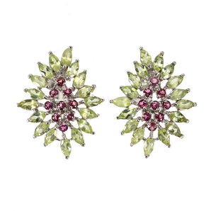 Unheated Marquise Peridot 5x2.5mm Rhodolite Garnet 925 Sterling Silver Earrings