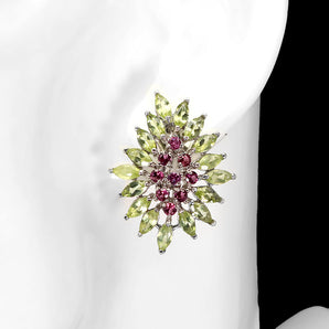 Unheated Marquise Peridot 5x2.5mm Rhodolite Garnet 925 Sterling Silver Earrings
