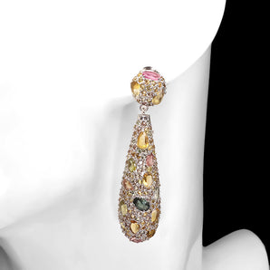 925 Sterling Silver Earrings Oval Tourmaline Citrine Sapphire Gemstone Jewelry